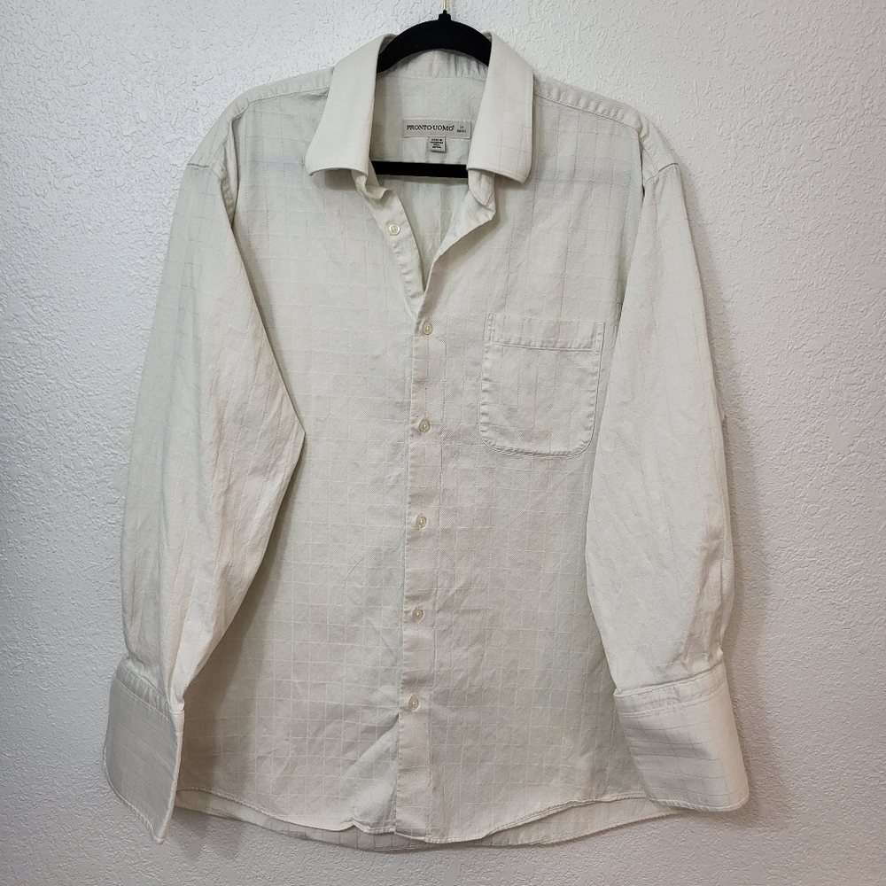 Pronto Uomo Big Tall Non Iron Neck 17 32/33 Slim Fit 100% Cotton Off-White Shirt